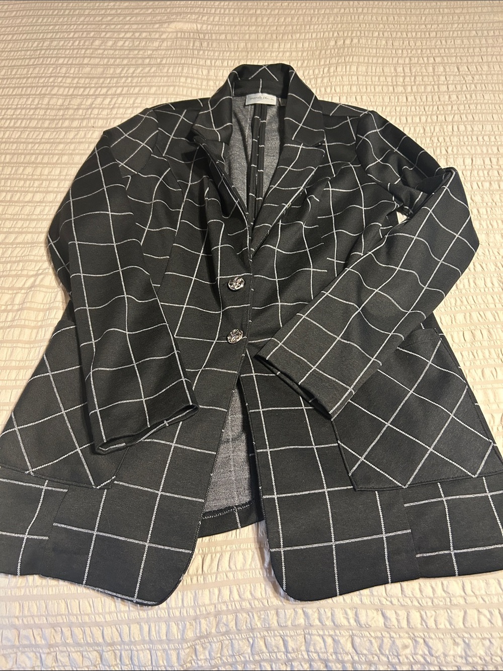 Women's Black Windowpane Blazer - Tailored Two-Button Jacket